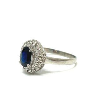jewelry Pt900 S1.00ct D0.15ct Sapphire Diamond Ring Pt900 Silver